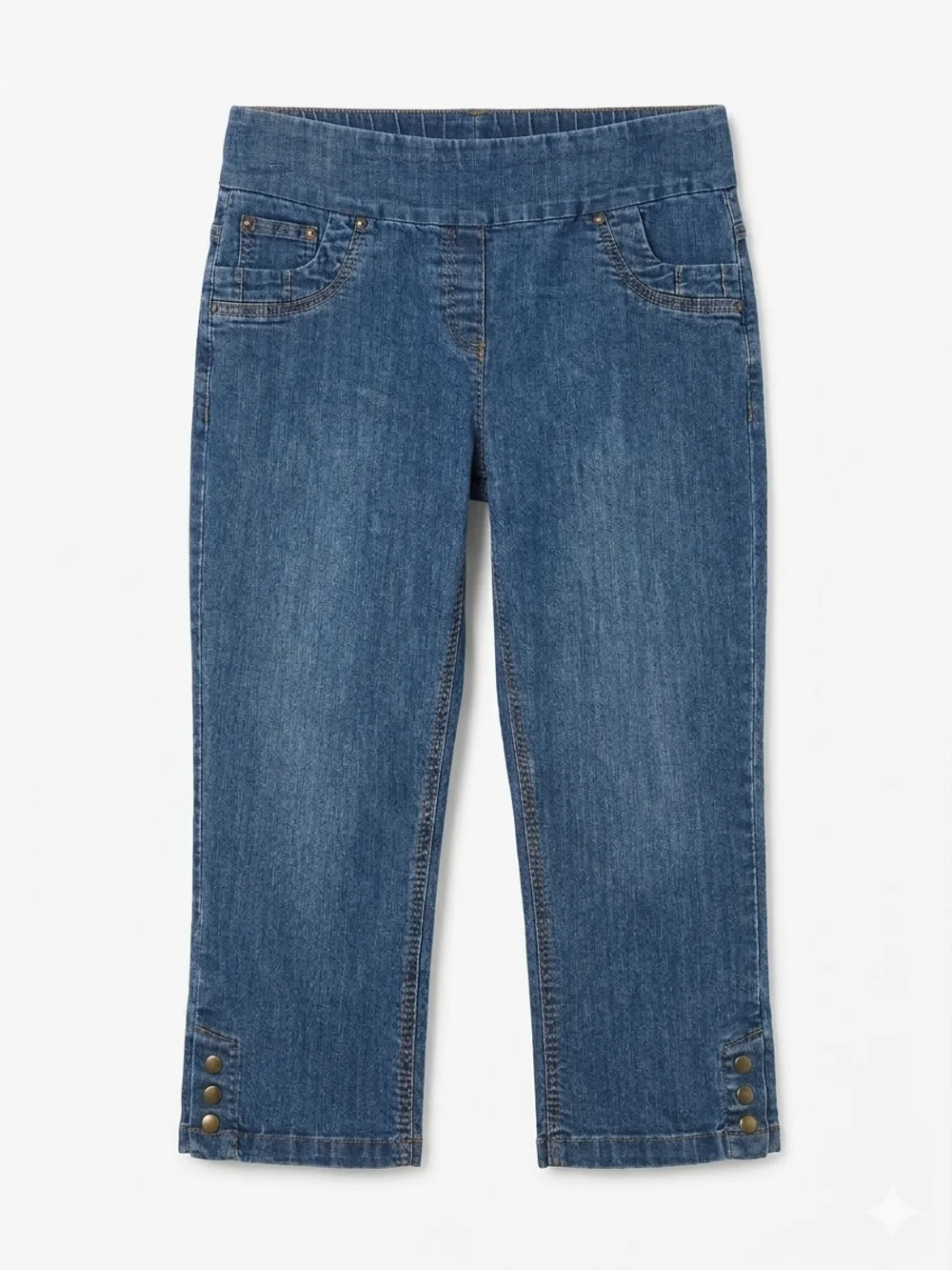 Women’s Crop Button-Hem Pull On Jeans in Blue - Picture 2 of 3